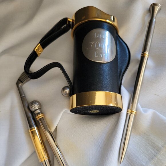 Golf Bag Pen/Pencil Holder with Gold Colored Trim - Picture 1 of 8